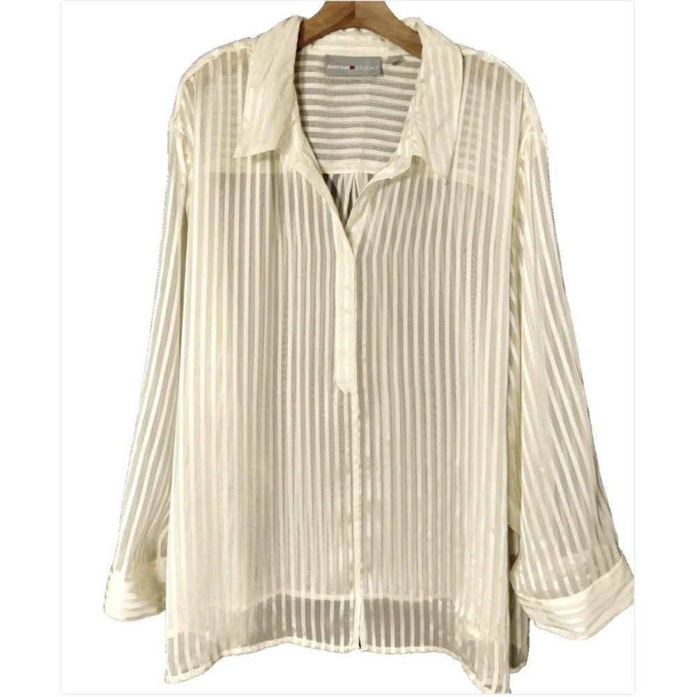 30/32 Avenue Studio Sheer Soft Stripped Beige Blouse Tunic Boho Indie Preppy